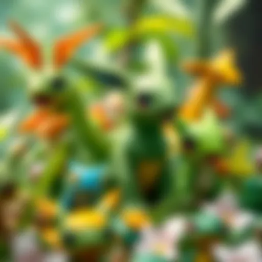 A vibrant depiction of green Pokémon representing nature's diversity