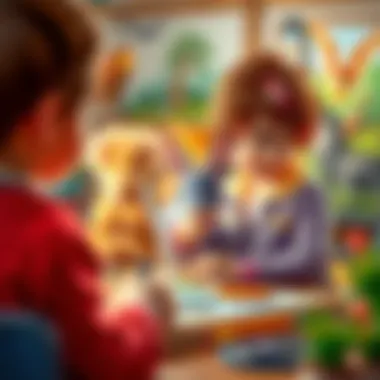 An educational scene where children are learning about animals through art.