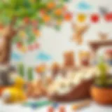 A vibrant watercolor painting of various animals engaging in playful activities.