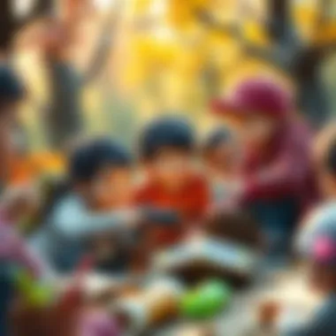 Group of kids working together on a treasure hunt