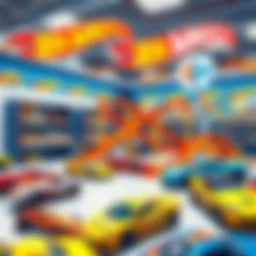 A vibrant display of Hot Wheels cars and tracks in Carrefour