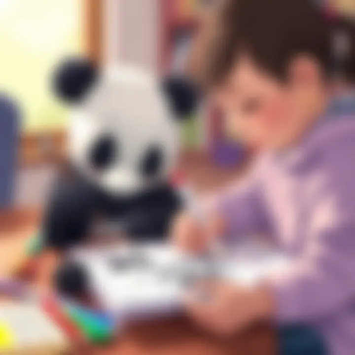 Children engaged in creative panda sketching