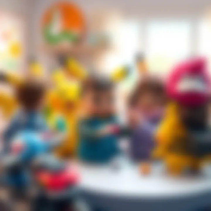 Kids Sharing Happy Pikachu Toys A group of kids sharing Happy Pikachu toys, enhancing social skills