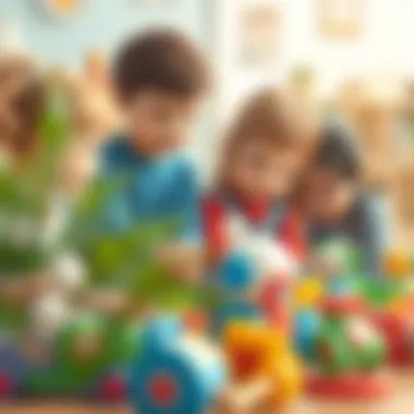 Group of children interacting with social toys