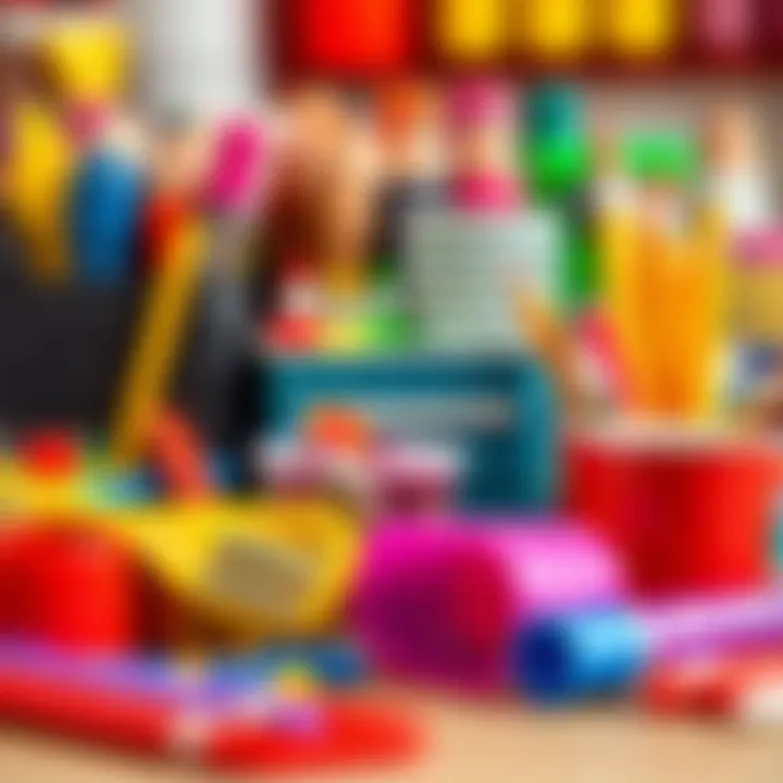 A colorful array of art supplies organized for cup crafting