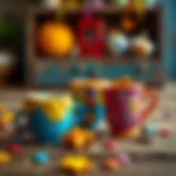 Vibrant clay cups crafted by children showcasing their creativity