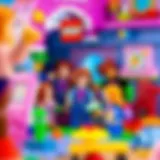 A vibrant Lego Friends set showcasing various characters engaged in creative play.