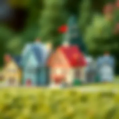 Historical representation of miniature houses through different eras.