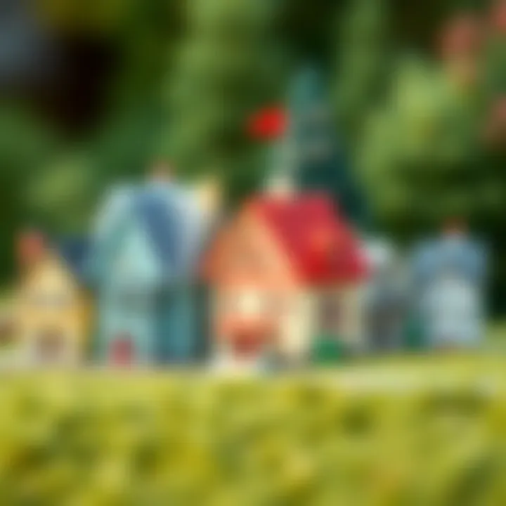 Historical representation of miniature houses through different eras.