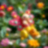 A vibrant butterfly toy in a garden setting