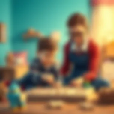 A parent and child exploring a wooden puzzle together