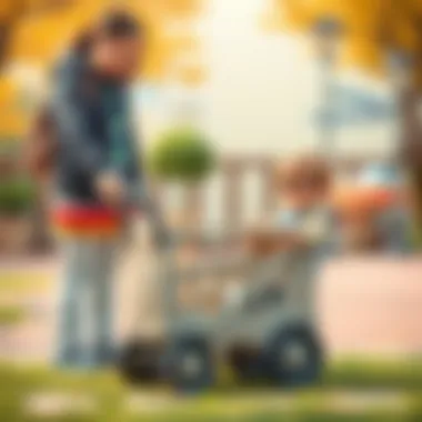 A parent selecting a safe toy cart for their child.