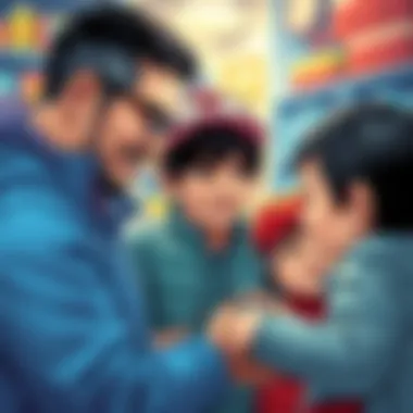 Parents helping their children choose a Spider-Man watch