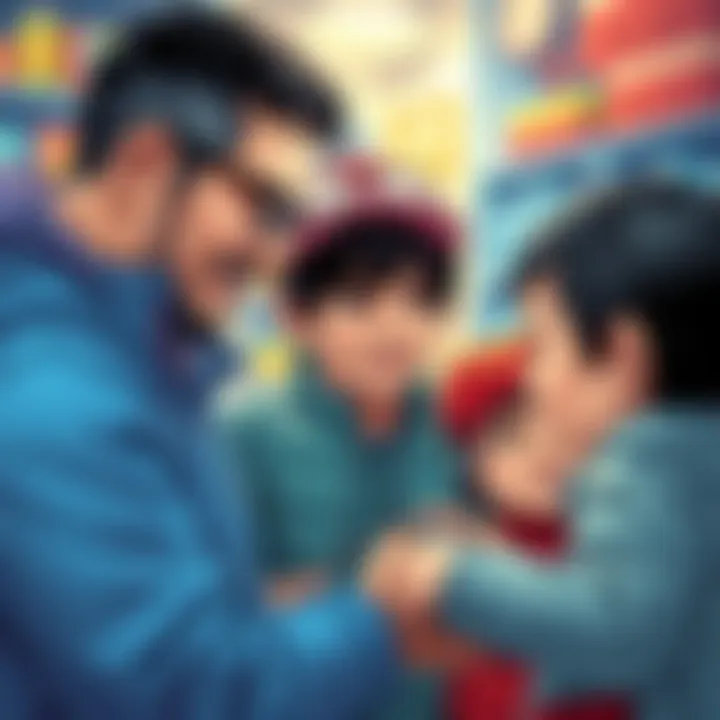 Parents helping their children choose a Spider-Man watch