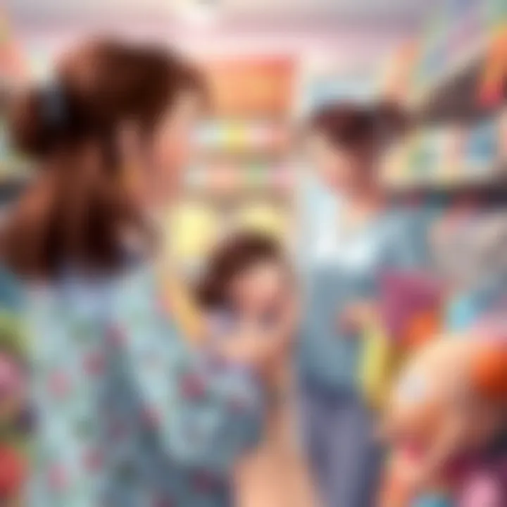 Parents selecting a sleep set for their daughter in a store