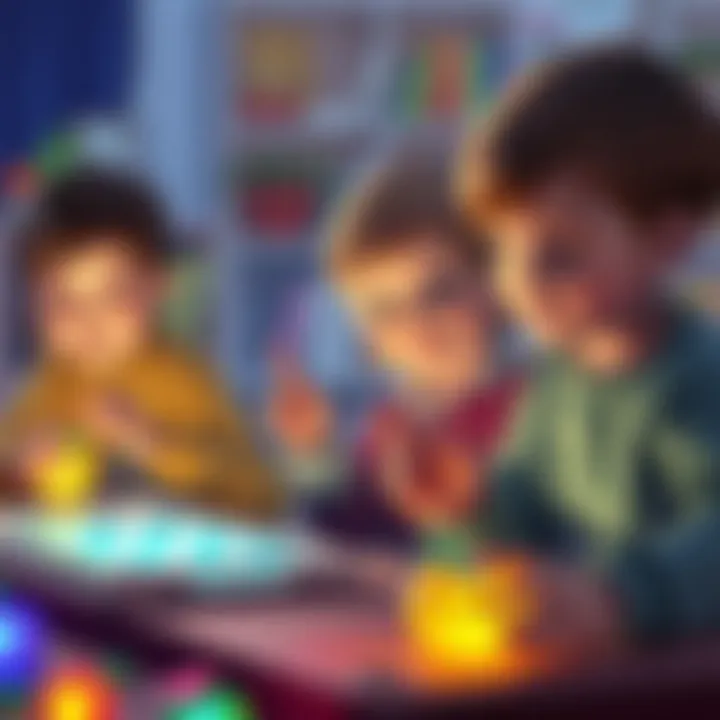 Children engaging in motor skill activities with glowing toys