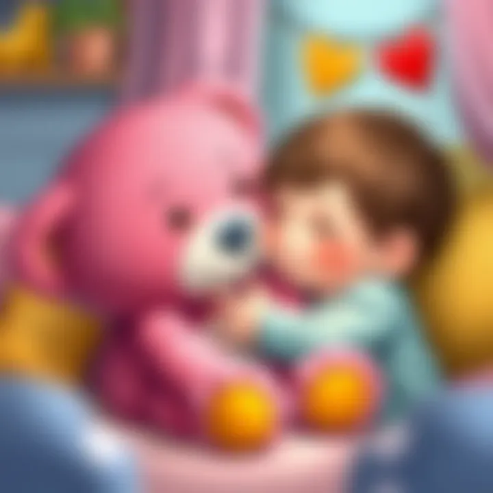 A heartwarming scene of a child hugging a plush toy