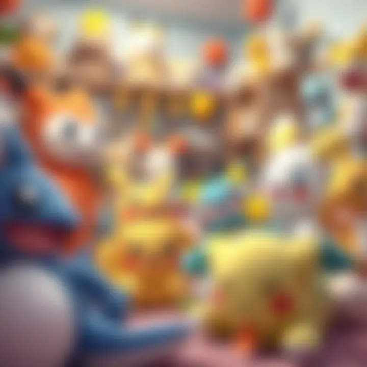 A cozy play area filled with plush Pokémon, reflecting the joyful atmosphere of childhood.