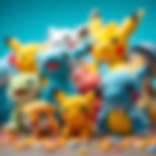 A collection of plush Pokémon characters showcasing their vibrant colors and unique designs.