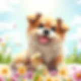 Fluffy dog basking in the sun, showcasing its soft fur and playful demeanor.