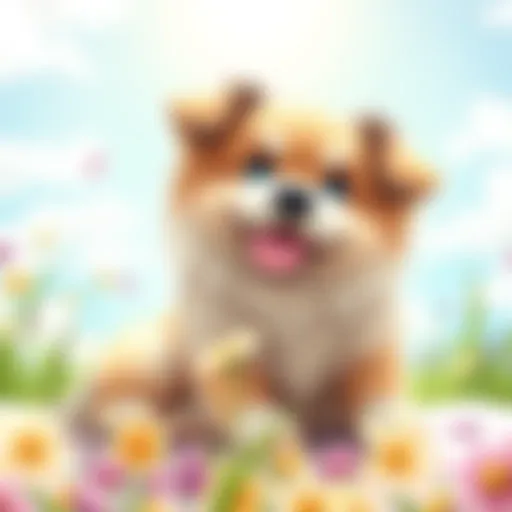 Fluffy dog basking in the sun, showcasing its soft fur and playful demeanor.