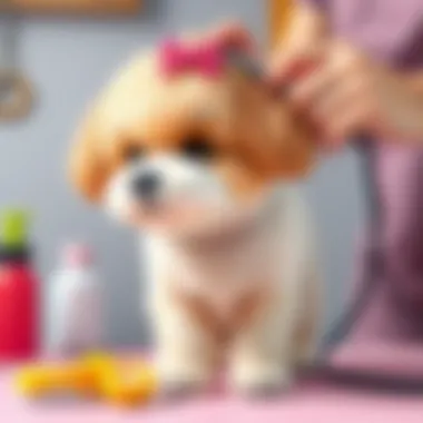 A fluffy dog being groomed, emphasizing the care needed for its coat.
