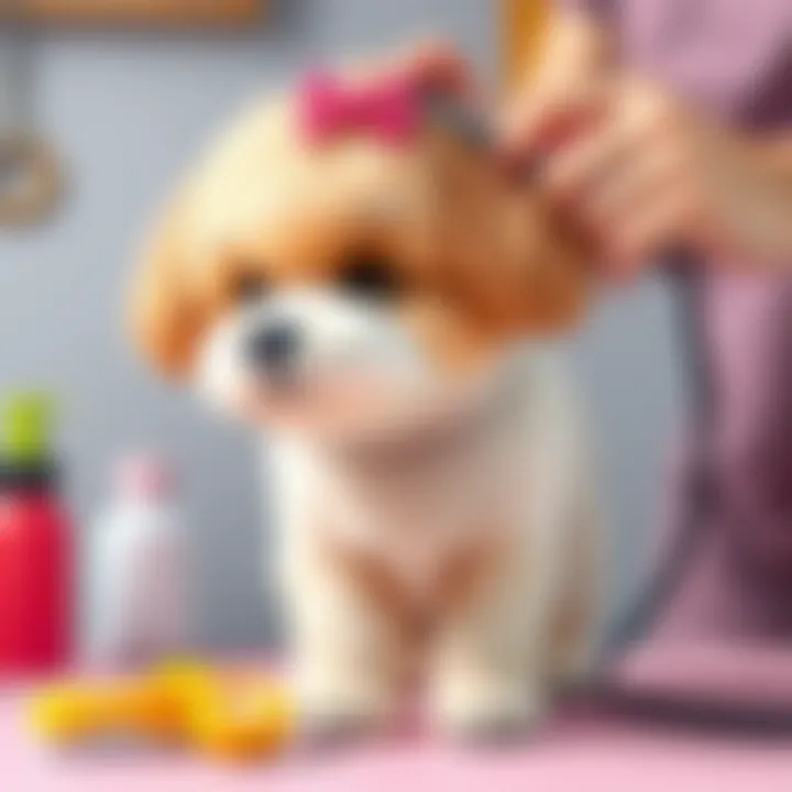 A fluffy dog being groomed, emphasizing the care needed for its coat.