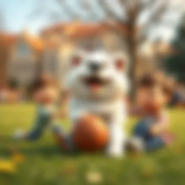A fluffy dog playing with children in the park, illustrating the bond between them.