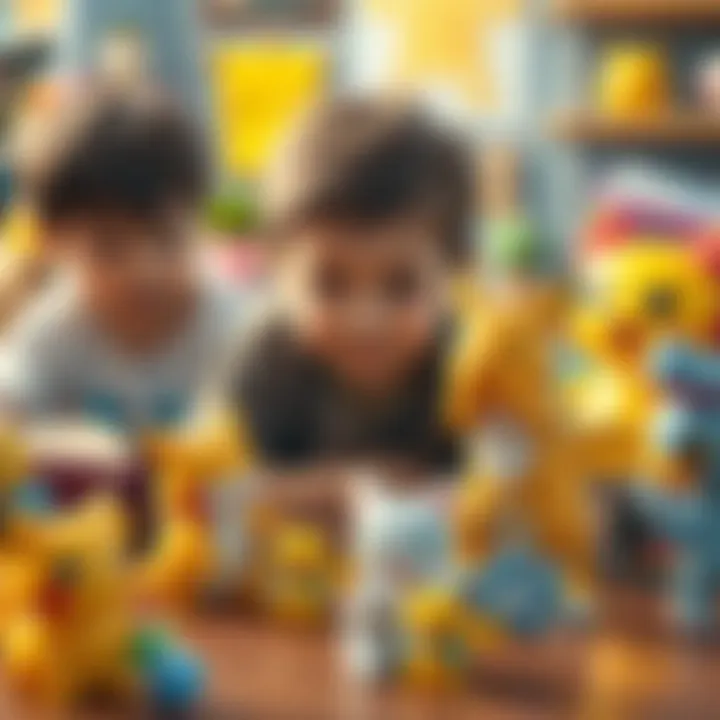 Children interacting with Pokemon cat toys