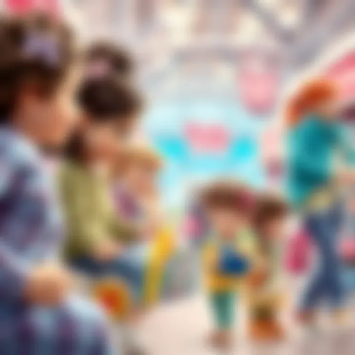 Social Interaction with Polly Pocket A group of children interacting and sharing toys at the shopping center