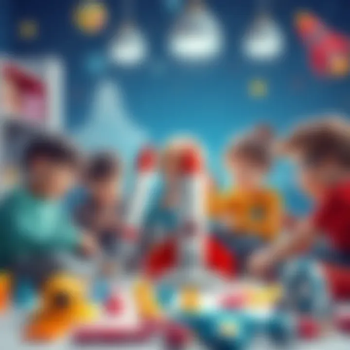 Collaborative Play and Development Group of children collaborating with rocket toys