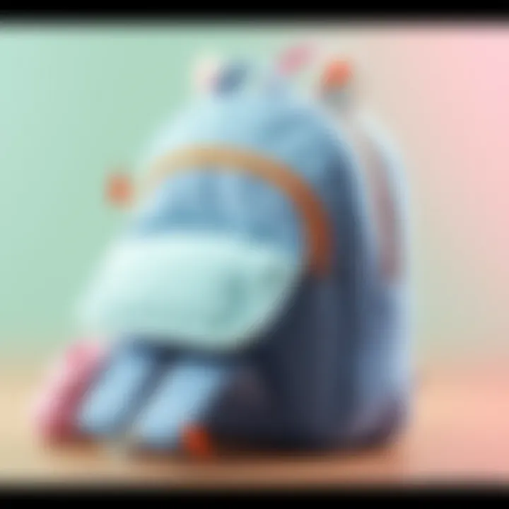 A detailed view of the safety features integrated into a plush backpack for babies.