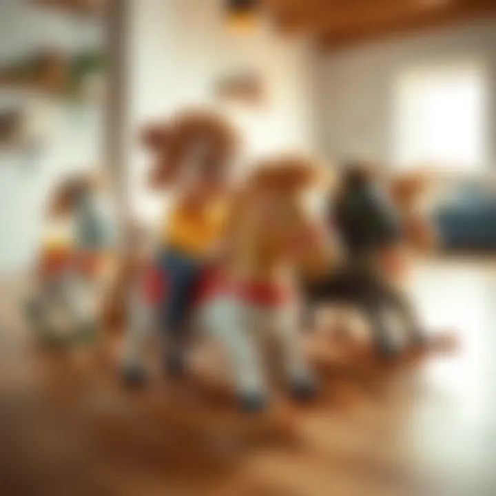 Group of children playing together with rocking horses