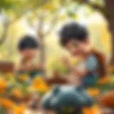 Joyful Exploration in Nature Children playing in a small park with nature around