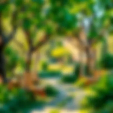 A serene small park with greenery and benches