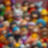 Diversity in Toy Dolls A vibrant collection of diverse toy dolls arranged playfully