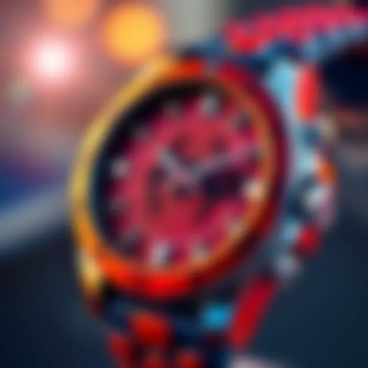 Close-up of Spider-Man watch showcasing its design details