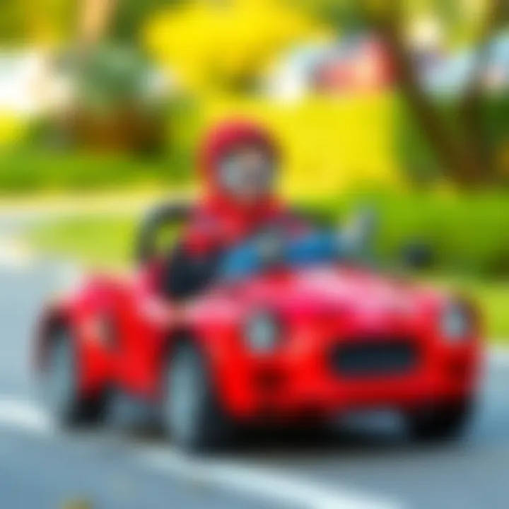 Child enjoying ride in Spiderman themed car