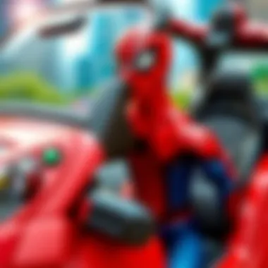 Close-up of safety features on Spiderman electric car