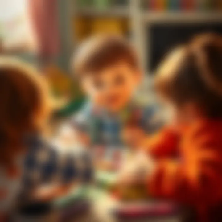 Children engaged in a playful art session using crayons.