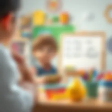 Child engaged in a learning activity with a whiteboard