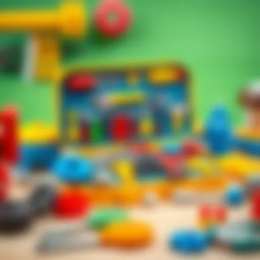 Colorful repair set with various tools and components