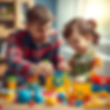 Parents assisting child with a building project using a repair set