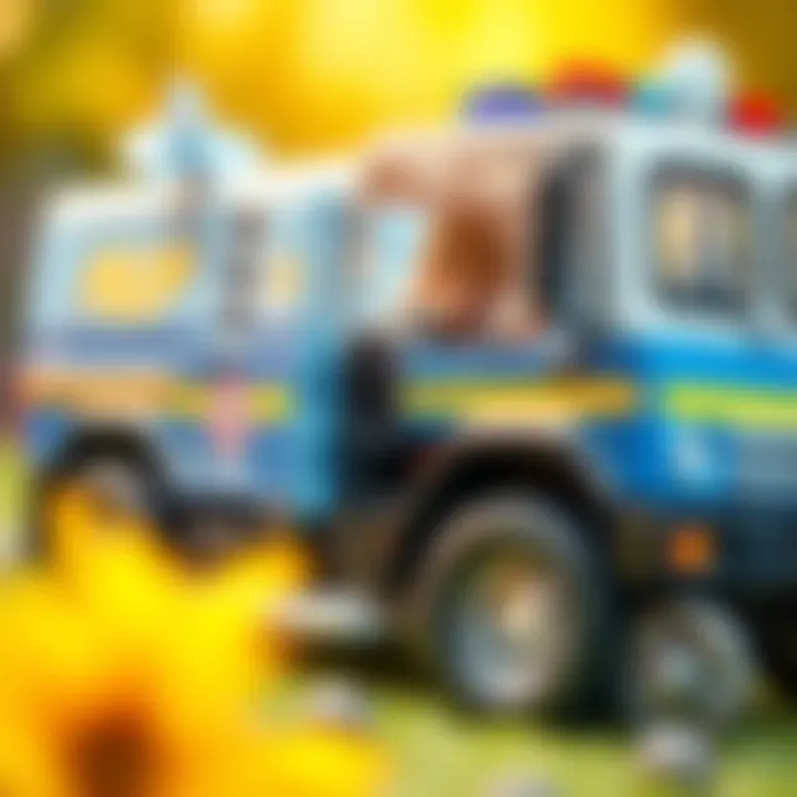 A child interacting with a cop truck in a therapeutic play environment