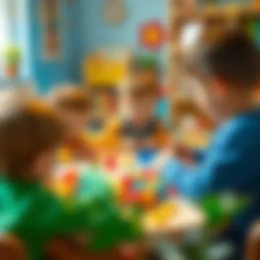 Children participating in a group activity with educational toys, fostering collaboration