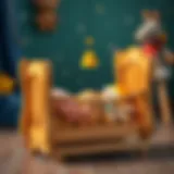 Charming wooden toy cradle with plush toys