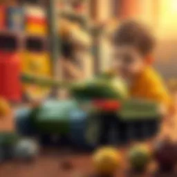 A child playing with a tank toy, showcasing engagement and creativity.