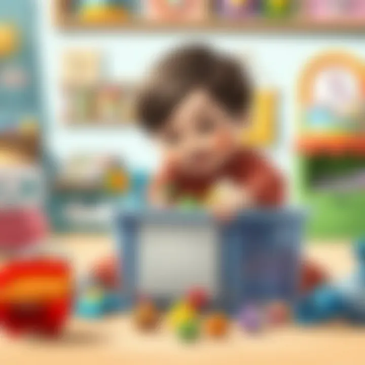 Child playing with toys from a plastic box