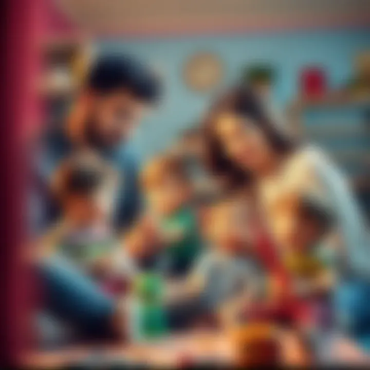 Parents engaging with children during playtime with dolls