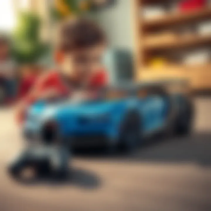 Child engaging with remote-controlled Bugatti